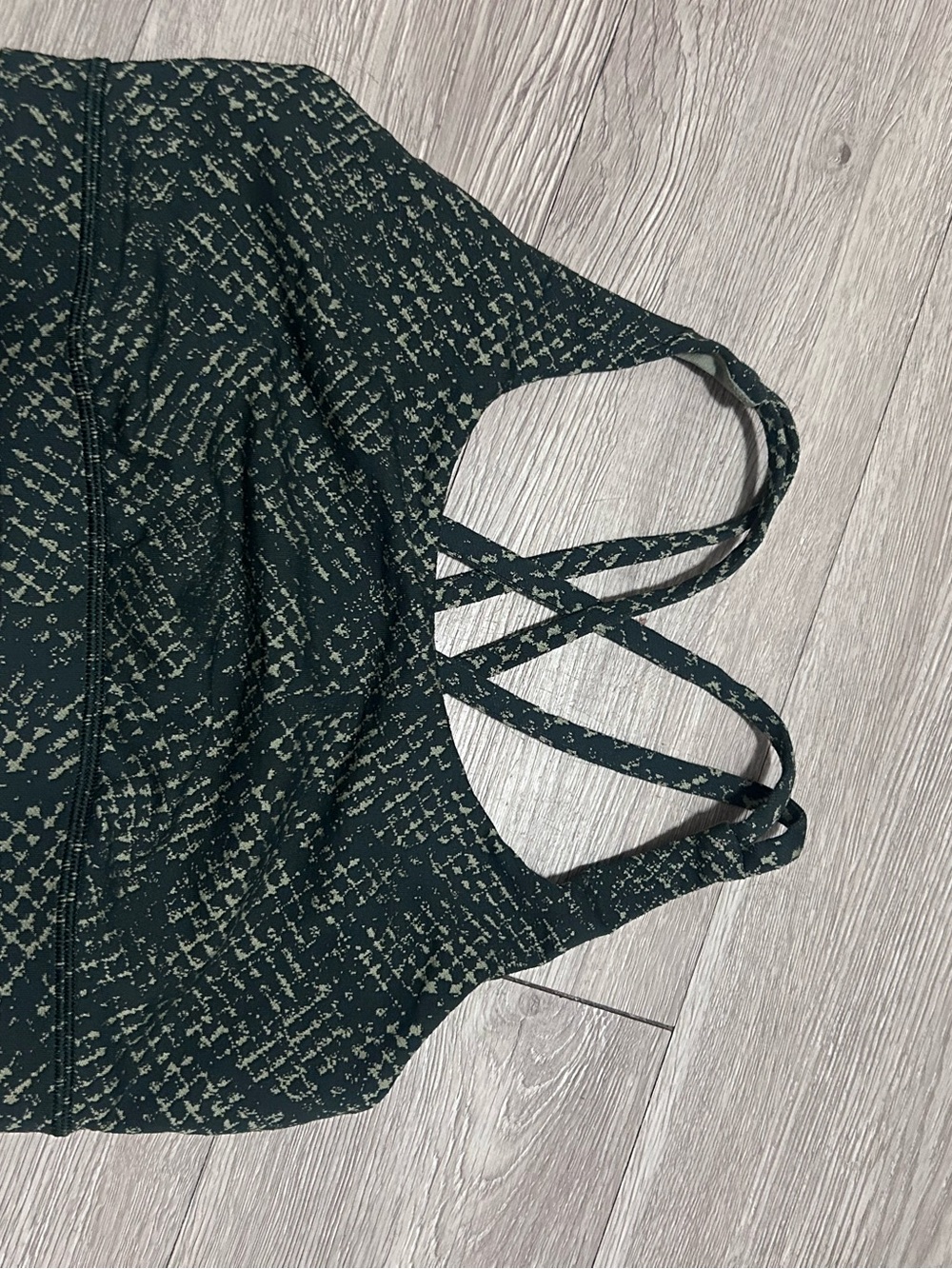 lululemon athletica dark green patterned strappy sports bra